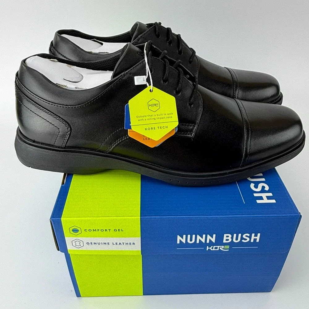 Nunn Bush Kore Pro CT OX Leather Cap Toe Oxford Shoes Mens 12 M Black NIB